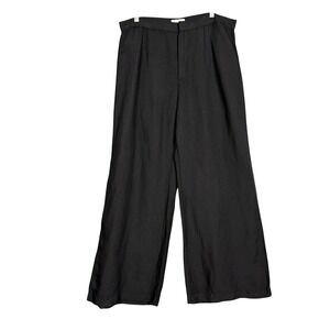 H&M Pants Women 14 Black Linen Blend Wide Leg Pleated Trousers High Rise Beach